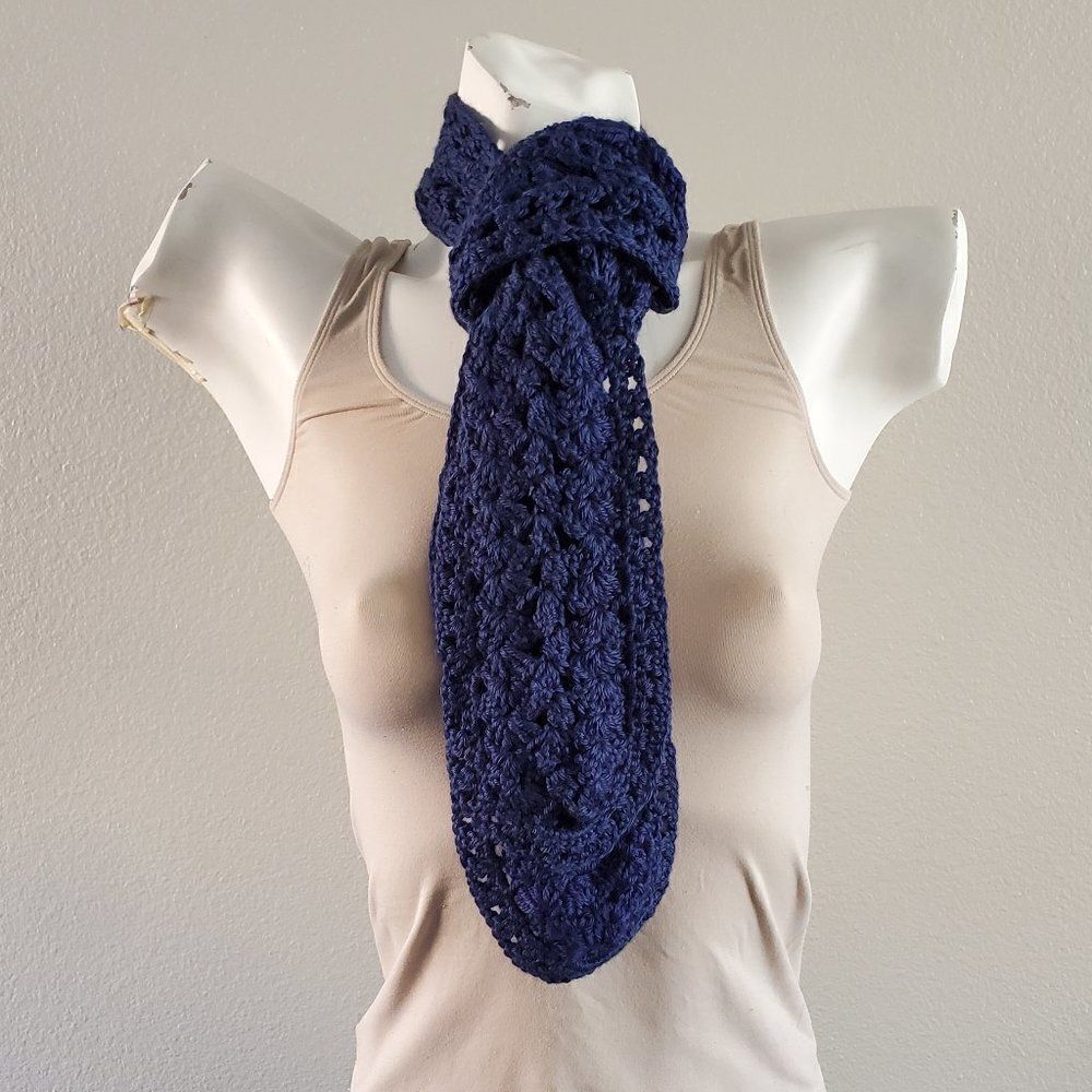 BOGO Scarf Sale - Hand Crafted navy blue crochet scarf